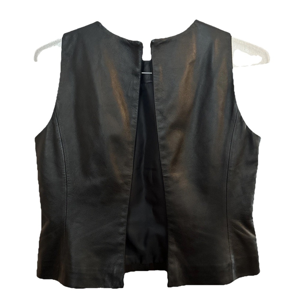 Vintage Rena Rowan Black 100% Lambskin Leather Cropped Vest Size 6